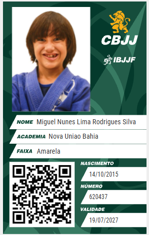 Carteirinha Oficial CBJJ/IBJJF Miguel Tijela